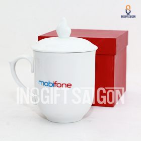 Ly gốm Bát Tràng có nắp in logo