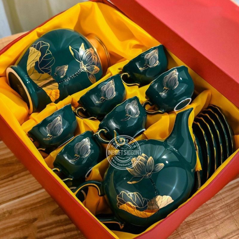 bộ ấm chén quà tặng in logo theo yêu cầu