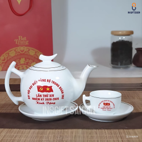bộ ấm trà in logo quà tặng đại hội Đảng